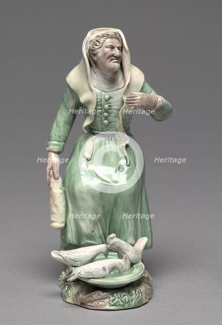 Old Woman Feeding Chickens, c. 1770. Creator: Staffordshire Factory (British).