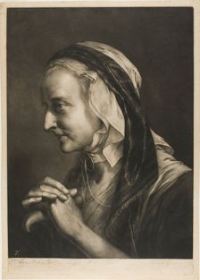 Old Woman Leaning on a Cane, from Life-Sized Heads, 1760. Creator: Thomas Frye