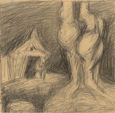 Old woman sitting in front of a hut, 1940-1944. Creator: Ján Novák