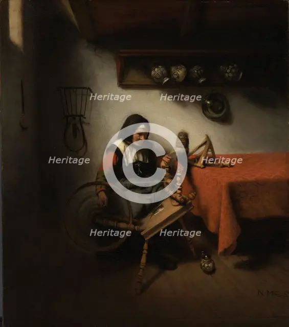 Old Woman Spinning, 1650-1660. Creator: Nicolaes Maes.