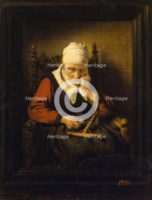 Old Woman Spinning, 1658. Creator: Nicolaes Maes.