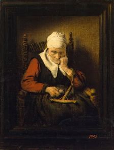 Old Woman Spinning, 1658. Creator: Nicolaes Maes