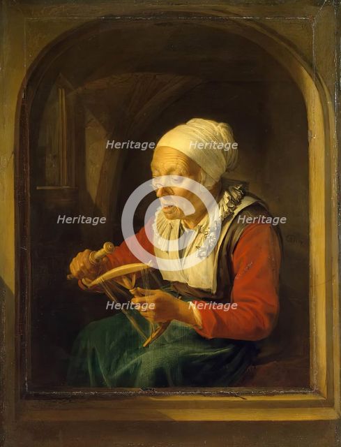 Old Woman Unreeling Threads, 1660. Creator: Gerrit Dou.