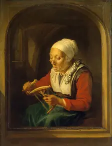 Old Woman Unreeling Threads, 1660. Creator: Gerrit Dou