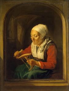 Old Woman Unreeling Threads, 1660. Creator: Gerrit Dou