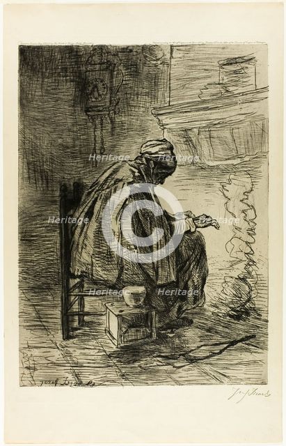 Old Woman Warming her Hands, 1883. Creator: Jozef Israels.