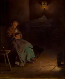 Old Woman Watching Over a Dead Body II, between 1890-1899. Creator: Aleksander Gierymski