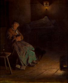 Old Woman Watching Over a Dead Body II, between 1890-1899. Creator: Aleksander Gierymski