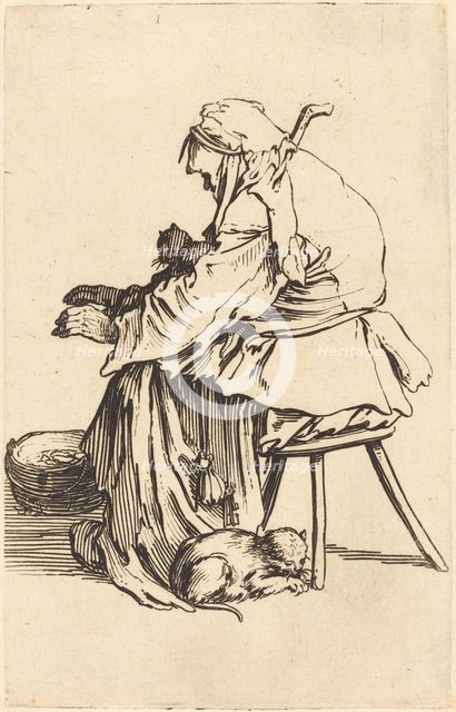 Old Woman with Cats, c. 1622. Creator: Jacques Callot.