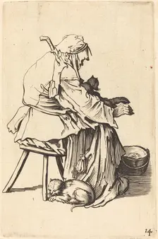 Old Woman with Cats. Creator: Unknown