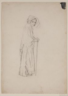 Old Woman with Cane, c1860-1895. Creator: Thomas Hovenden