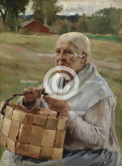Old Woman with a Chip Basket, 1882. Creator: Albert Edelfelt.
