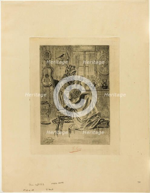 Old Woman with a Needle, September 1876. Creator: Félicien Rops.