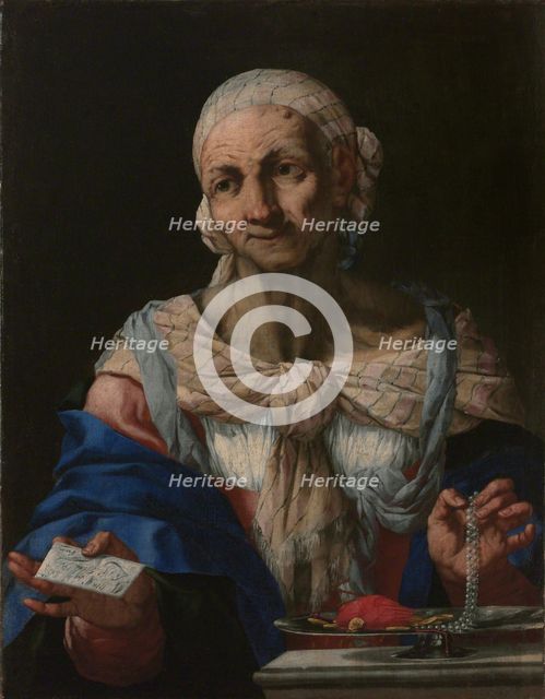 Old Woman with a Pearl Necklace and Letter (Vanitas), ca 1663.