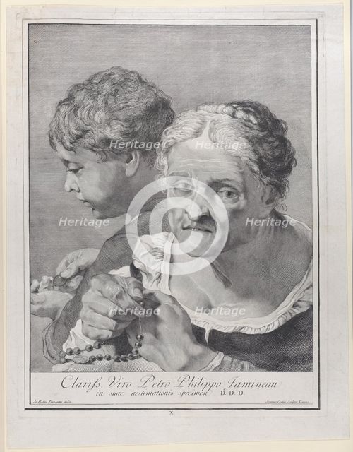 Old woman with a rosary and a boy counting coins, 1743.  Creator: Giovanni Cattini.