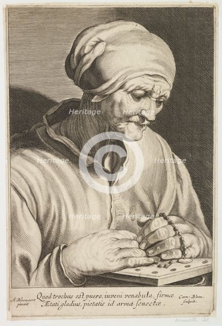 Old woman with a rosary praying. Creator: Cornelis Bloemaert.