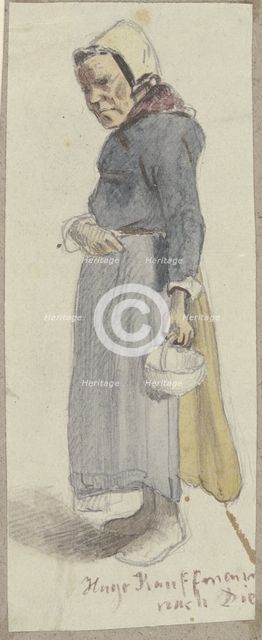 Old woman with basket, 1860. Creator: Hugo Kauffmann.