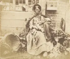 Old Woman with Baskets outside a House, about 1855-1865. Creator: John Whistler