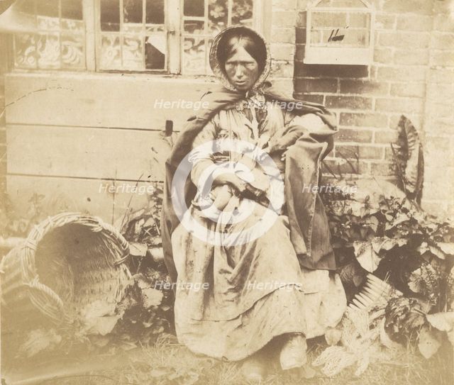 Old Woman with Baskets outside a House, about 1855-1865. Creator: John Whistler.