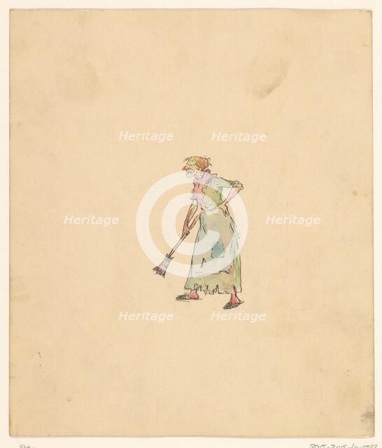 Old woman with broom, c.1880-c.1910. Creator: Anon.