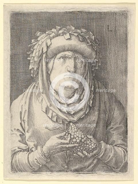 Old Woman With Grapes, ca. 1523. Creator: Lucas van Leyden.