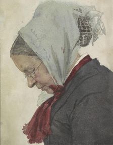 Old woman with headscarf and red scarf, 1874-1925. Creator: Jan Veth