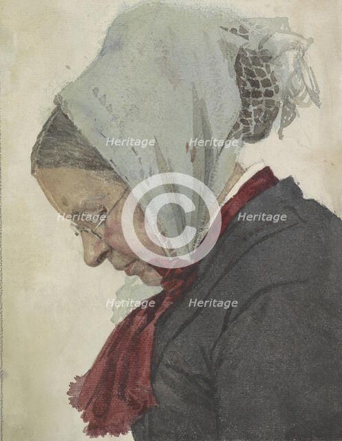 Old woman with headscarf and red scarf, 1874-1925. Creator: Jan Veth.