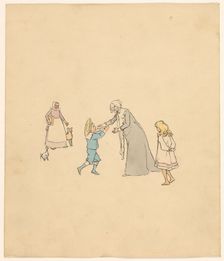 Older woman receives a boy, c.1880-c.1910. Creator: Anon