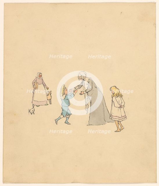 Older woman receives a boy, c.1880-c.1910. Creator: Anon.