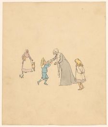 Older woman receives a boy, c.1880-c.1910. Creator: Anon