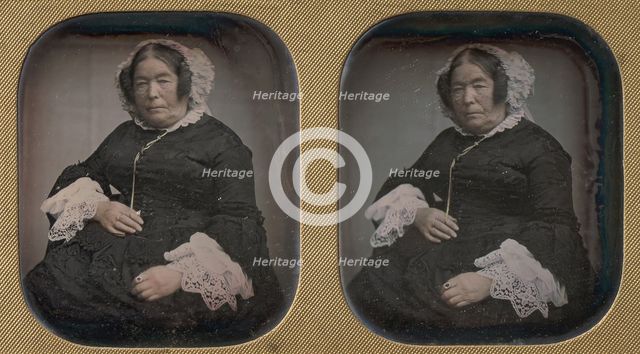 Older Woman Wearing Flowered Bonnet, 1850s. Creator: Unknown.