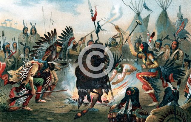 Oleograph of a Sioux war dance, c1890. Artist: Unknown