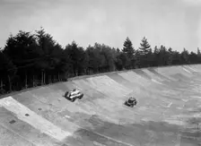 Oliver Bertram's Barnato-Hassan and GA Wooding's Talbot 95 Special, Brooklands, 1938. Artist: Bill Brunell
