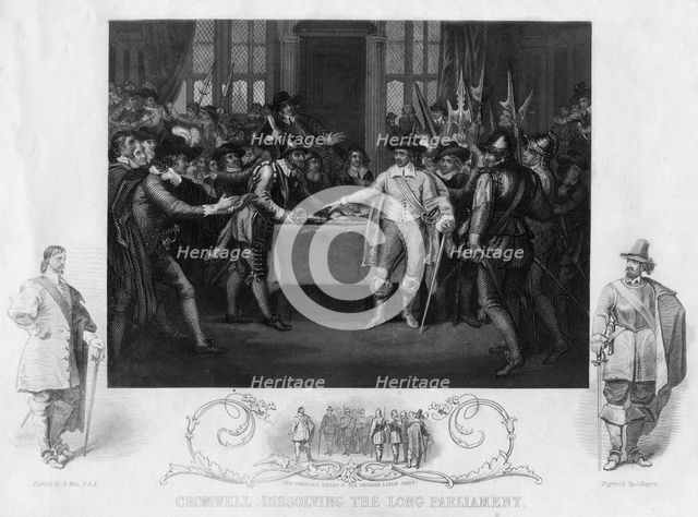 Oliver Cromwell (1599-1654) dissolving the Long Parliament, 19th century.Artist: J Rogers