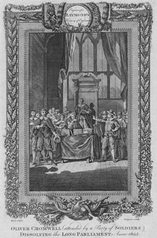 Oliver Cromwell (attended by a City of Soldiers) dissolving the Long Parliament. Anno 1653 c1787