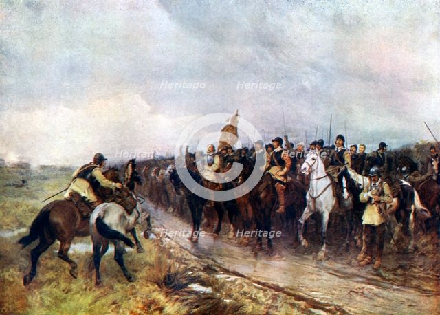 'Oliver Cromwell and his Troops at Dunbar Singing the 118th Psalm', 1926. Creator: Andrew Carrick Gow.