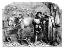 Oliver Cromwell discovering the letter of King Charles I at the Blue Boar, Holborn, London, c1902.Artist: E Kretzschniar