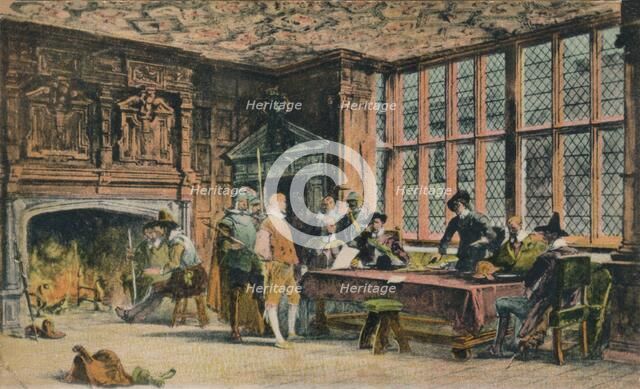 Oliver Cromwell trying a prisoner during the defence of Banbury. The Globe Room of Ye Olde Reine Dee Artist: Unknown