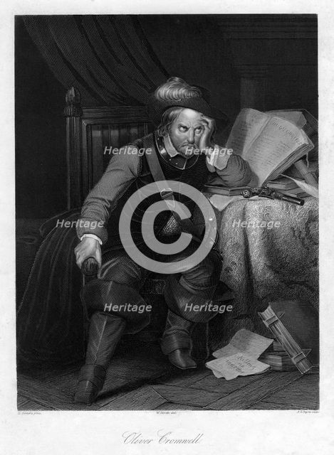 Oliver Cromwell with 'Killing no Murder', 1657, (19th century).Artist: AH Payne