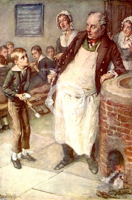 'Oliver Twist Asks For More', c1900.  Creator: Harold Copping.