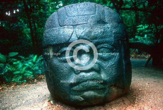 Olmec carved head from La Venta, Pre-Columbian, Central America, 1150-800 BC. Artist: Unknown