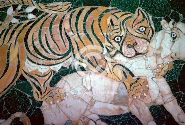 Opus sectile mosaic of a tiger seizing a calf, 4th century. Artist: Unknown