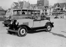 Opel open 2-seater and Laffly omnibus, Boulogne Motor Week, France, 1928. Artist: Bill Brunell