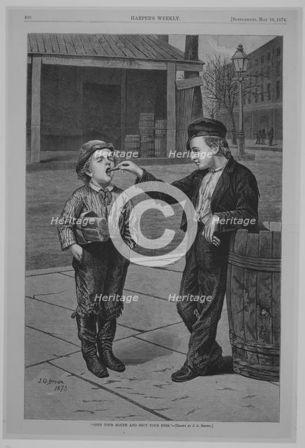 Open Your Mouth and Shut Your Eyes (Harper's Weekly), May 16, 1874. Creator: Unknown.