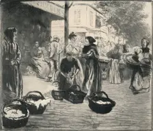 Open air market, Avenue de Clichy 1915. Artist: Edgar Chahine