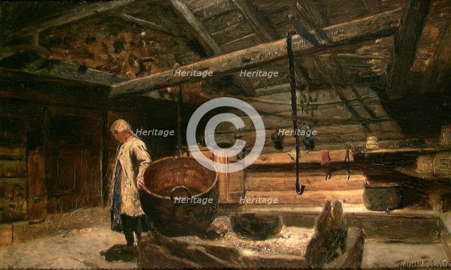 Open-Hearth Room at Voss, 1855. Creator: Adolph Tidemand.