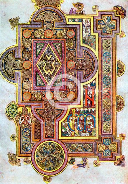Opening words of St Luke's Gospel Quoniam from the Book of Kells, c800. Artist: Unknown
