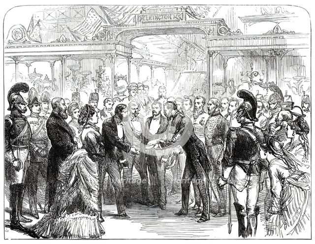 Opening of the American Centennial Exhibition: Colonel Sandford delivering...a Catalogue...1876. Creator: Melton Prior.