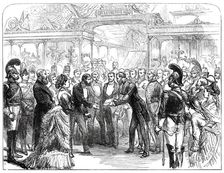 Opening of the American Centennial Exhibition: Colonel Sandford delivering...a Catalogue...1876. Creator: Melton Prior