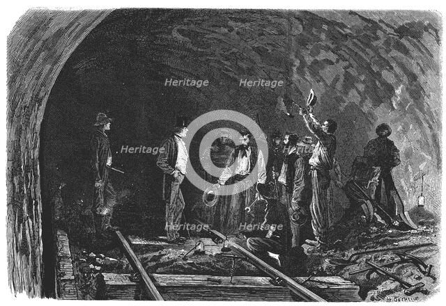 Opening of the Alps, Mont - Cenis tunnel between France and Italy, union between the tunnels and …